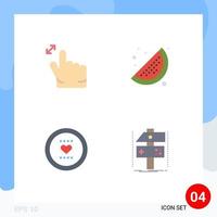 Group of 4 Flat Icons Signs and Symbols for gesture love summer favorite build Editable Vector Design Elements