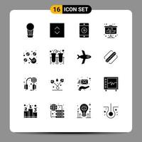 Set of 16 Vector Solid Glyphs on Grid for money pay video click strategy Editable Vector Design Elements