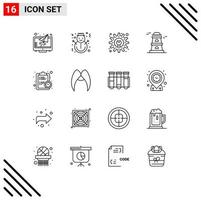 16 iconos creativos signos y símbolos modernos de eficiencia reloj pan de jengibre torre de vigilancia observatorio elementos de diseño vectorial editables vector