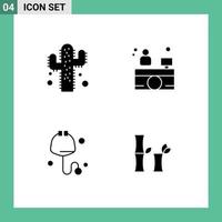 4 iconos creativos signos y símbolos modernos de recepción de hospital de bambú de cactus verificar elementos de diseño de vector editable chino