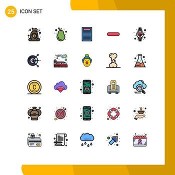 25 User Interface Filled line Flat Color Pack of modern Signs and Symbols of watch remove fresh minus delete Editable Vector Design Elements