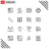 Universal Icon Symbols Group of 16 Modern Outlines of call focus bag flag business Editable Vector Design Elements