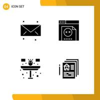 Mobile Interface Solid Glyph Set of 4 Pictograms of message table error desk document Editable Vector Design Elements