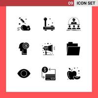 Pack of 9 Modern Solid Glyphs Signs and Symbols for Web Print Media such as thinking investment hardware idea instructor Editable Vector Design Elements