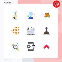 Set of 9 Modern UI Icons Symbols Signs for hub bathroom lifter dotted arrow Editable Vector Design Elements