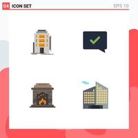 4 User Interface Flat Icon Pack of modern Signs and Symbols of building chimney hostel chat approve flame Editable Vector Design Elements