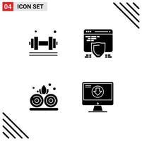 Universal Icon Symbols Group of 4 Modern Solid Glyphs of dumbell lotus gym seo plant Editable Vector Design Elements