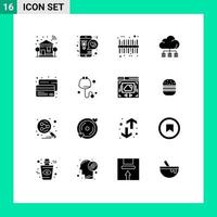 User Interface Pack of 16 Basic Solid Glyphs of credit storage lover server sku Editable Vector Design Elements