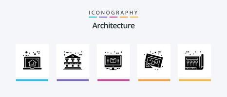 Architecture Glyph 5 Icon Pack Including plan. map. 3d. document. render. Creative Icons Design vector