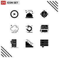 9 iconos creativos signos y símbolos modernos de comunicación de laboratorio de microscopio clima nube elementos de diseño vectorial editables vector