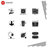 Pack of 9 Modern Solid Glyphs Signs and Symbols for Web Print Media such as coffee hot design full arrow Editable Vector Design Elements