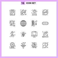 16 Thematic Vector Outlines and Editable Symbols of globe plug care energy place Editable Vector Design Elements