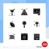 Pack of 9 creative Solid Glyphs of lab game favorite sport ball Editable Vector Design Elements