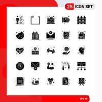 Pack of 25 Modern Solid Glyphs Signs and Symbols for Web Print Media such as fence office analysis agreement hand Editable Vector Design Elements