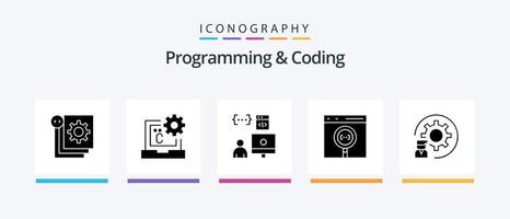 Programming And Coding Glyph 5 Icon Pack Including coding. app. develop. programmer. develop. Creative Icons Design vector