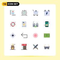 Flat Color Pack of 16 Universal Symbols of diamond electric fast battery shop Editable Pack of Creative Vector Design Elements