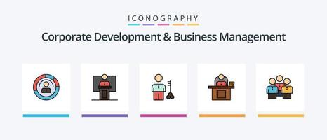 la línea de desarrollo corporativo y gestión empresarial llenó el paquete de 5 iconos, incluido el gráfico. cuadro. negocio. crecimiento. hombre. diseño de iconos creativos vector