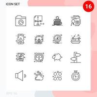 Pictogram Set of 16 Simple Outlines of app invention back to school digital apple Editable Vector Design Elements