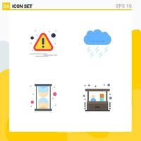 Universal Icon Symbols Group of 4 Modern Flat Icons of alert glass attention lightning watch Editable Vector Design Elements