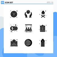 Set of 9 Commercial Solid Glyphs pack for checklist technology fire search money Editable Vector Design Elements