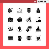 Pictogram Set of 16 Simple Solid Glyphs of setting app water security education Editable Vector Design Elements