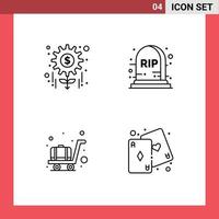 Modern Set of 4 Filledline Flat Colors and symbols such as money trolley tasks tombstone fun Editable Vector Design Elements