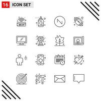 User Interface Pack of 16 Basic Outlines of pc device sound monitor sport Editable Vector Design Elements
