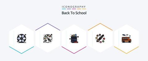 Back To School 25 FilledLine icon pack including transportation. bus. color. painting. drawing vector