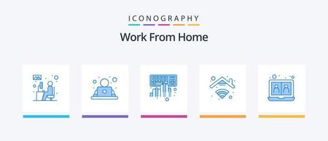 Work From Home Blue 5 Icon Pack Including connection. internet. worker. home. typing. Creative Icons Design vector