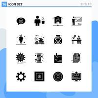 Modern Set of 16 Solid Glyphs Pictograph of business solution pot presentation locked Editable Vector Design Elements