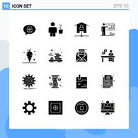 Modern Set of 16 Solid Glyphs Pictograph of business solution pot presentation locked Editable Vector Design Elements