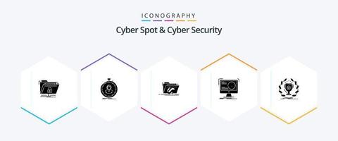 Cyber Spot And Cyber Security 25 Glyph icon pack including attack. alert. timer. software. file vector