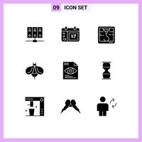 Pack of 9 creative Solid Glyphs of computing text printer file honey Editable Vector Design Elements