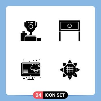 conjunto de 4 glifos sólidos vectoriales en la cuadrícula para elementos de diseño vectorial editables de la computadora del hogar de la taza de la mesa del tazón vector