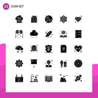 25 Universal Solid Glyph Signs Symbols of web data supermarket analytics player Editable Vector Design Elements