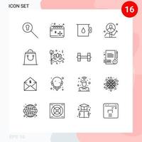 Group of 16 Modern Outlines Set for shopping bag chamber success chart Editable Vector Design Elements