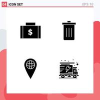 4 Solid Glyph concept for Websites Mobile and Apps bag trash money been globe Editable Vector Design Elements