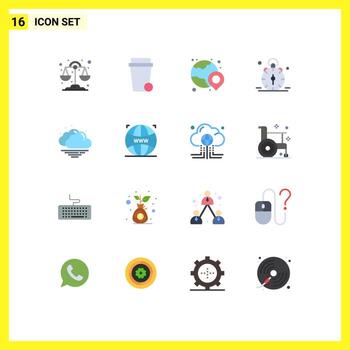 User Interface Pack of 16 Basic Flat Colors of weather cloud location alert time Editable Pack of Creative Vector Design Elements