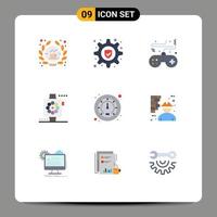 User Interface Pack of 9 Basic Flat Colors of speed watch pad smart apple Editable Vector Design Elements