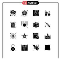 Pack of 16 Modern Solid Glyphs Signs and Symbols for Web Print Media such as shop money blu ray coins disc Editable Vector Design Elements