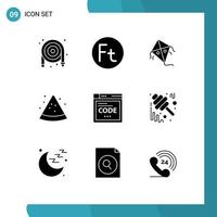 User Interface Pack of 9 Basic Solid Glyphs of coding internet kite browser slice Editable Vector Design Elements