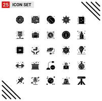 User Interface Pack of 25 Basic Solid Glyphs of gear design online coding medical Editable Vector Design Elements