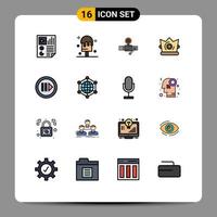 Mobile Interface Flat Color Filled Line Set of 16 Pictograms of media king pipe crown gage Editable Creative Vector Design Elements