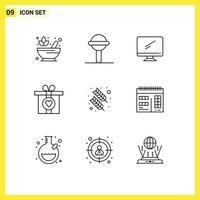 Group of 9 Modern Outlines Set for calligraphy present computer love pc Editable Vector Design Elements