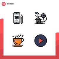 Universal Icon Symbols Group of 4 Modern Filledline Flat Colors of cap cafe mobile house hot coffee Editable Vector Design Elements