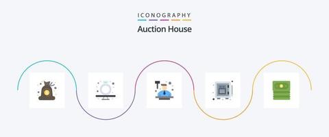 paquete de iconos de 5 planos de subasta que incluye banca. seguro. mazo. dinero. ley vector