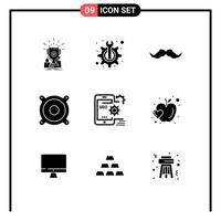 Pictogram Set of 9 Simple Solid Glyphs of seo music fix devices male Editable Vector Design Elements