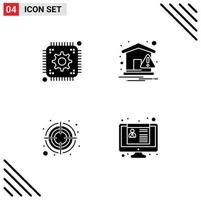 Mobile Interface Solid Glyph Set of 4 Pictograms of chip arrow web notification target Editable Vector Design Elements