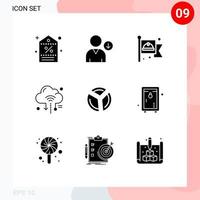 9 Thematic Vector Solid Glyphs and Editable Symbols of chart cloud communist router internet Editable Vector Design Elements