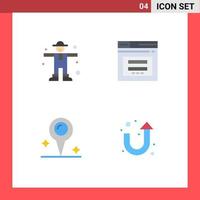 4 Thematic Vector Flat Icons and Editable Symbols of character map scarecrow web marker Editable Vector Design Elements